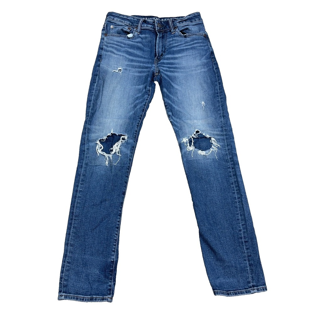 American Eagle Jeans Men 30x32 Slim Fit Straight Leg Holes Distressed Faded Flex